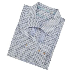 Robert Graham Mens Button Down Blue Geometric Embroidered Maclean Shirt Size 3XL